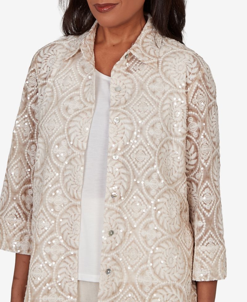 Women's Natural Wonder Sequin Medallion Two-In-One Collar Top