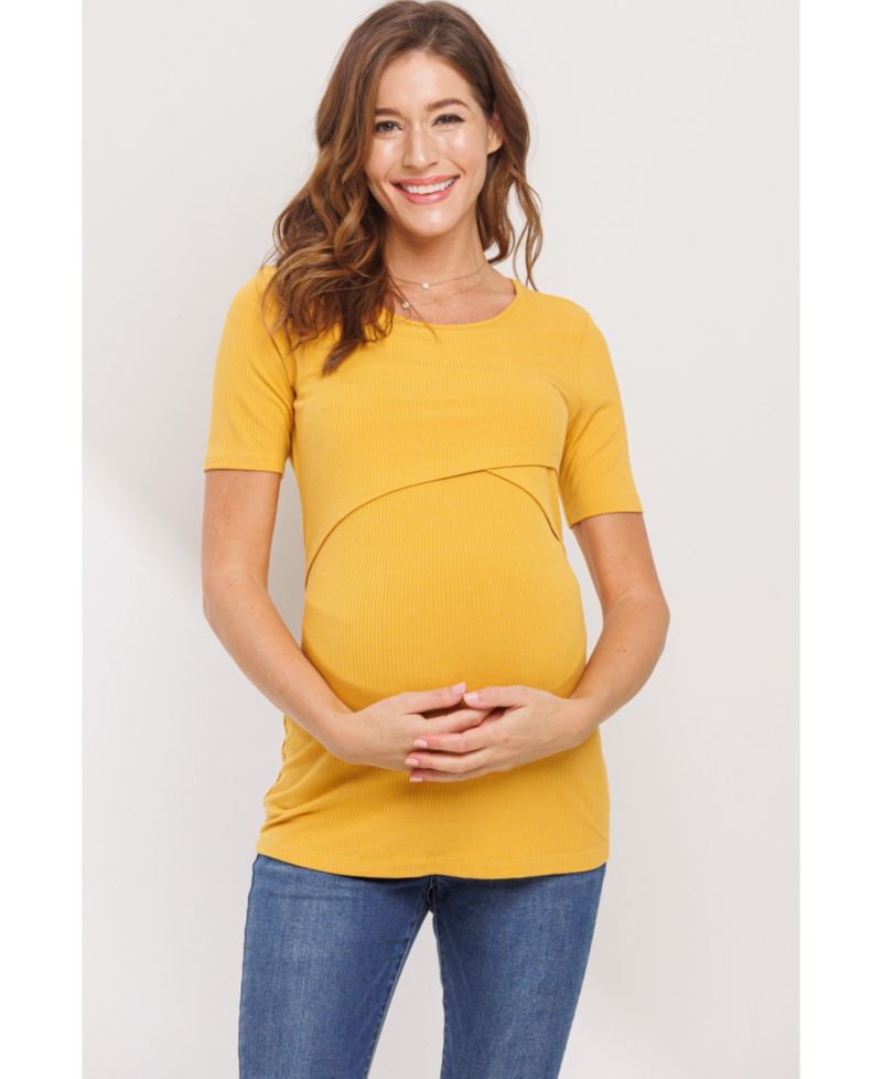 Women's Short Sleeve Ribbed Crossover Nursing T-Shirt
