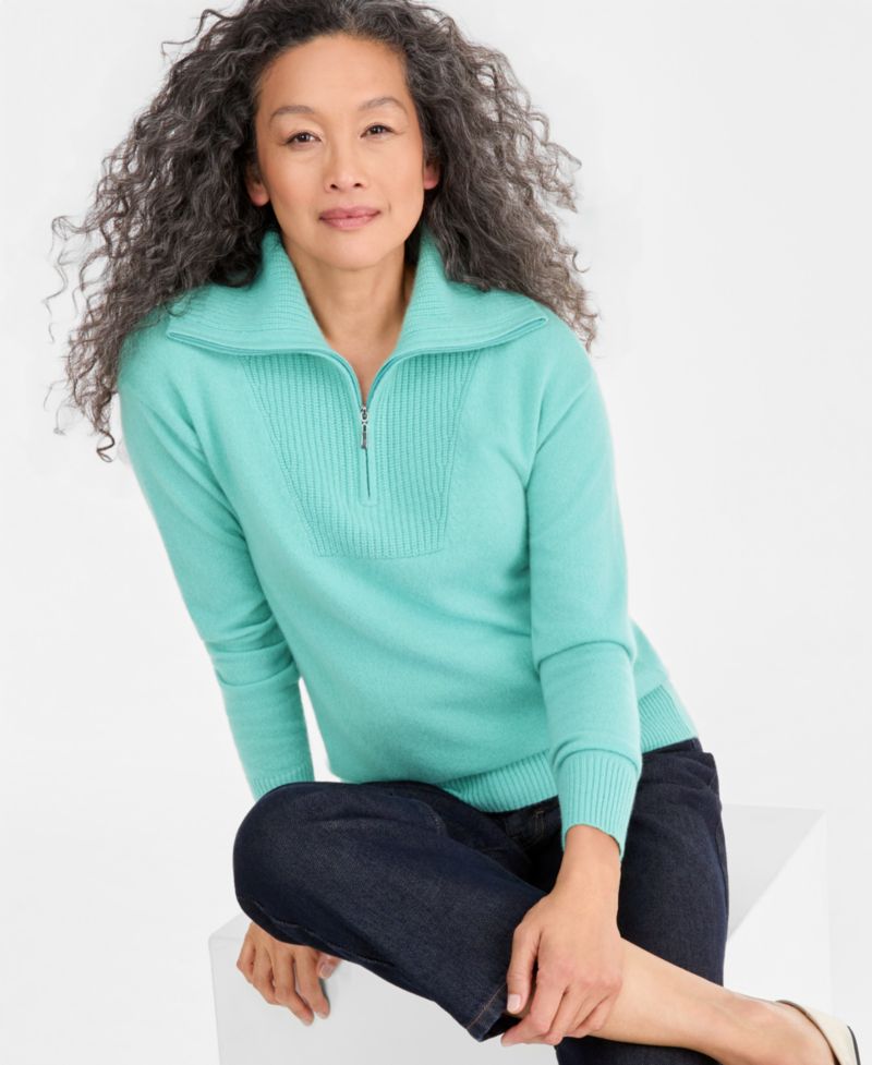 Women's 100% Cashmere Quarter-Zip Sweater