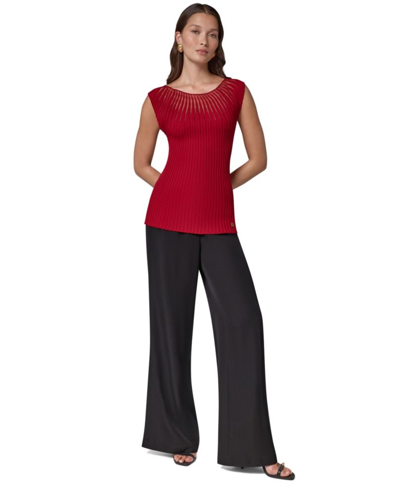 Women's Crewneck Sleeveless Ribbed Pullover Sweater