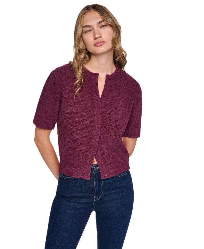 Women's Baby Chenille Short-Sleeve Lightweight Open-Stitch Cardigan