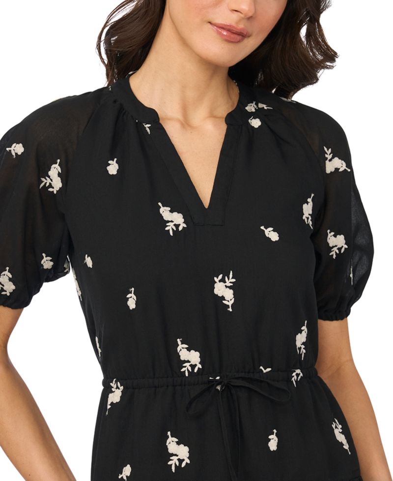 Women's Printed V-Neck Tie-Waist Midi Dress