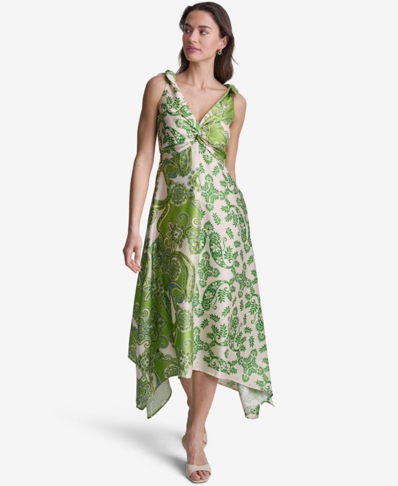 Women's Printed V-Neck Hem Dress