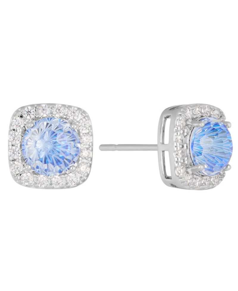 Sterling Silver Starlight Cubic Zirconia Cushion Halo Stud Earrings