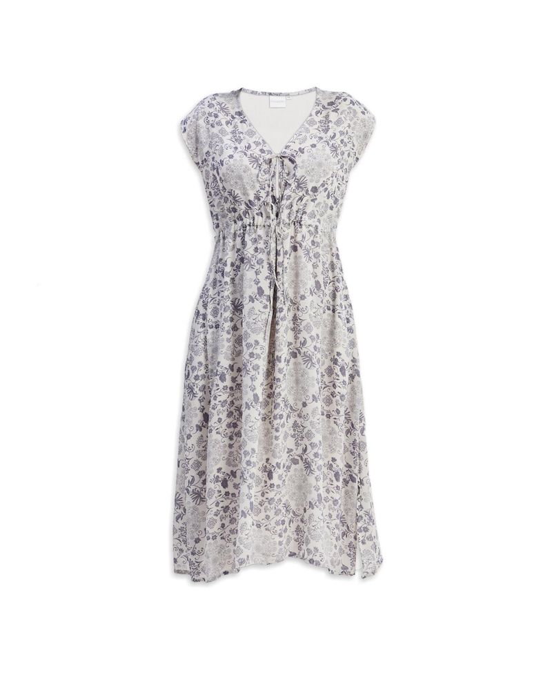 Women's Deep V-neck Gathered Dress in Florals