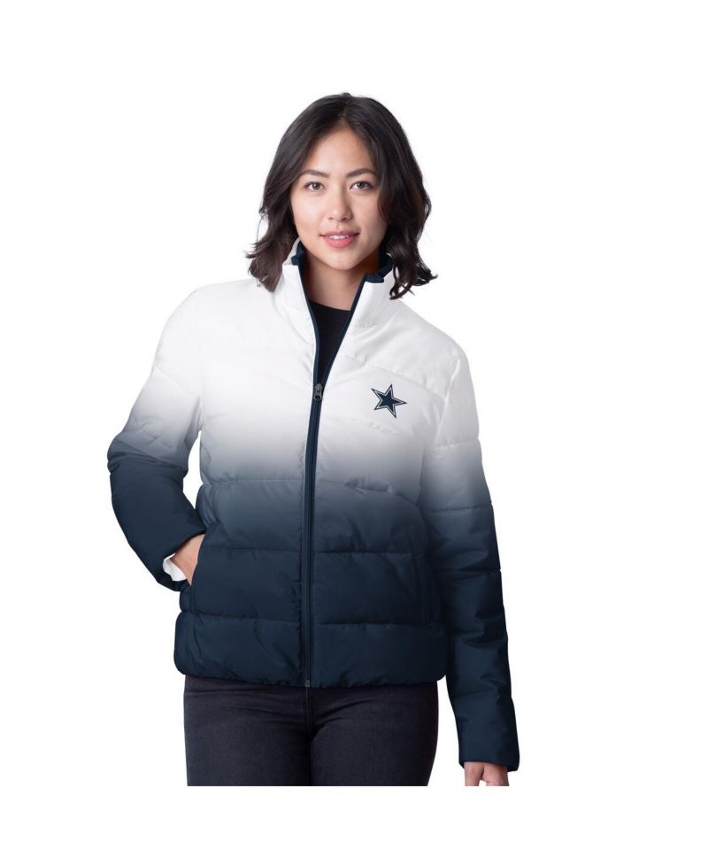 Women's White Dallas Cowboys Overtime Ombre Full-Zip Puffer Jacket