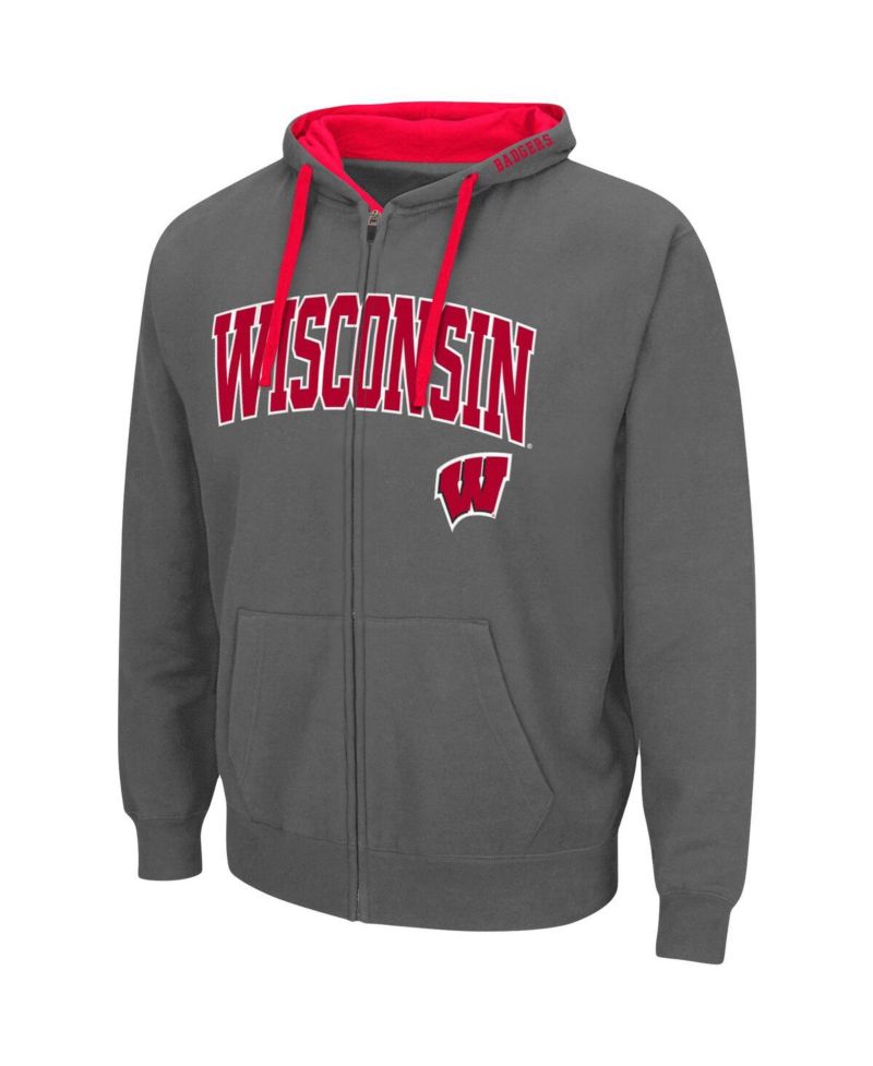 Men's Charcoal Wisconsin Badgers Big and Tall Full-Zip Hoodie