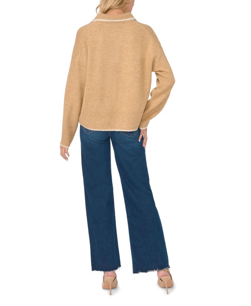 Women's Collared Long Sleeve with Contrast Tipping Sweater