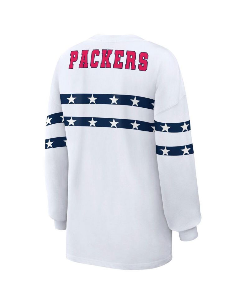 Women's White Green Bay Packers Americana Stripe Long Sleeve T-Shirt