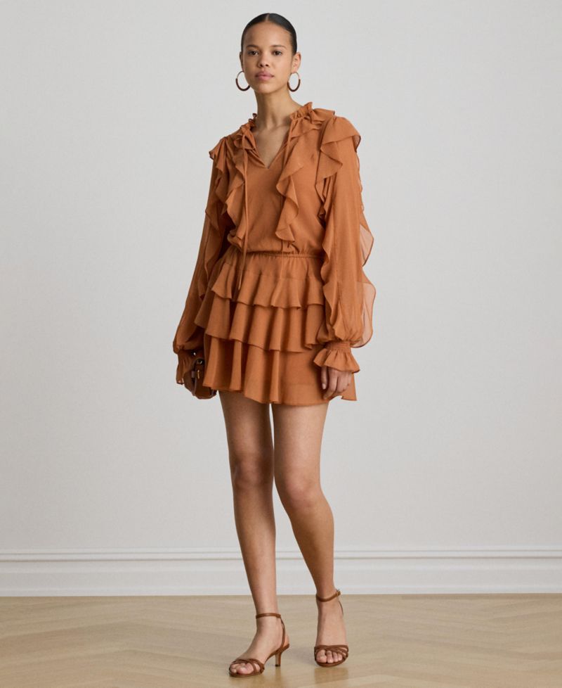 Women's Ruffle-Trim Tiered A-Line Dress