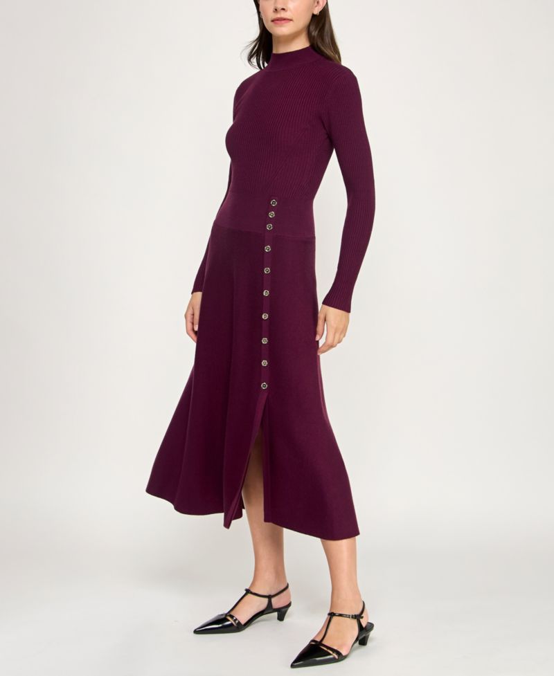 Juniors' Mini Buttons A-Line Sweater Dress