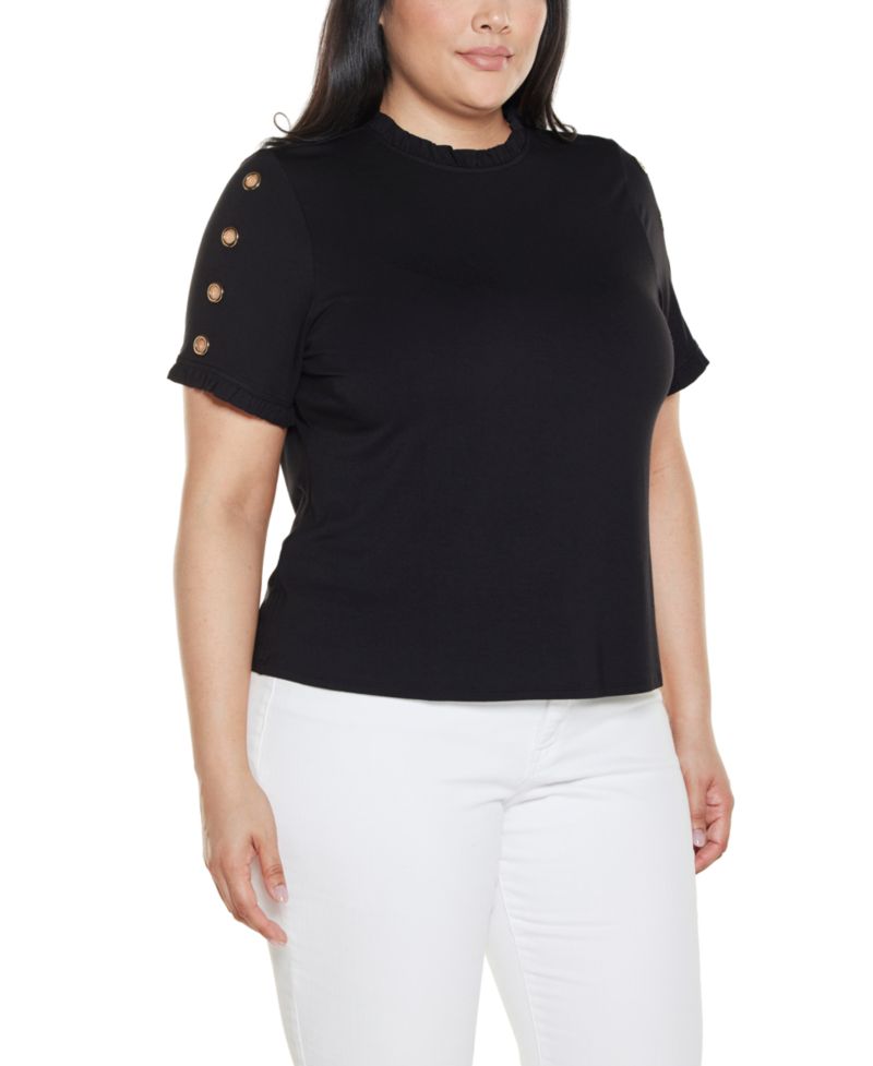 Plus Size Ruffle-Trim Grommet Knit Top