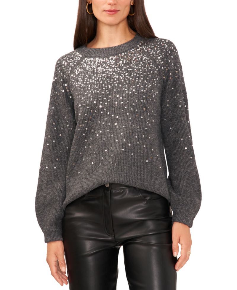 Women's Cozy Crewneck Sequined Raglan-Sleeve Sweater