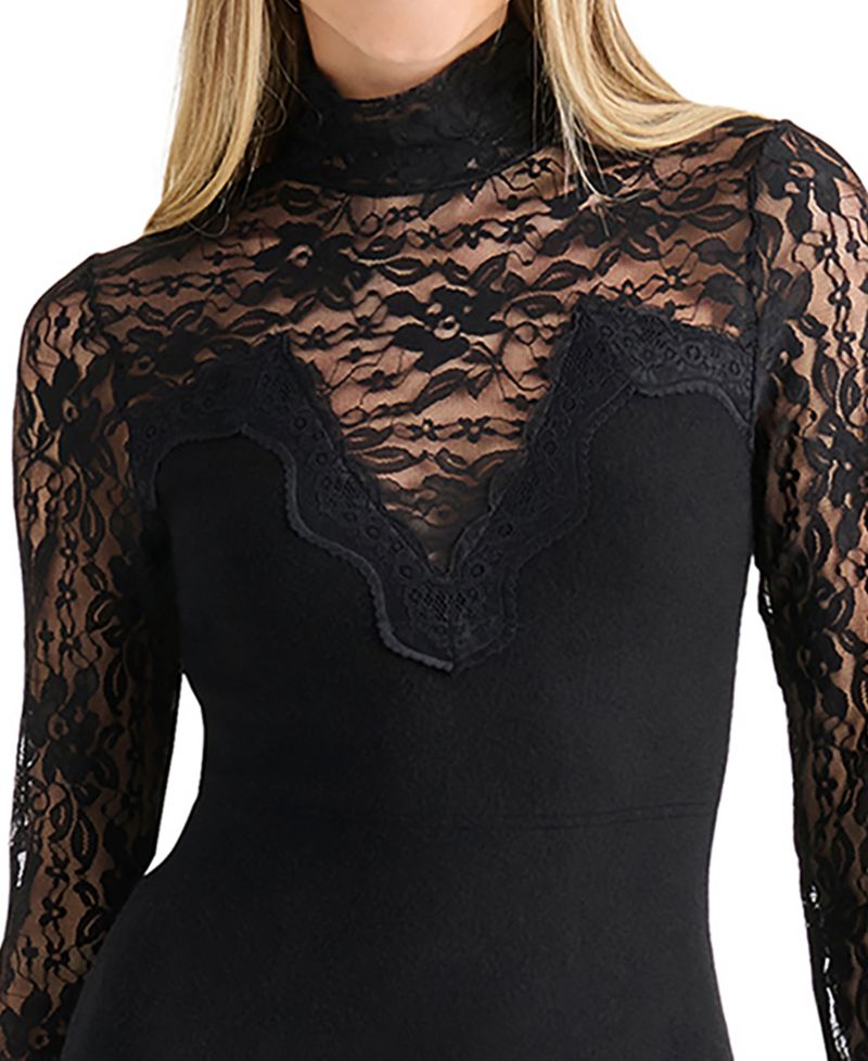 Juniors' Mock-Neck Long-Sleeve Fit-and-Flare Mini Dress