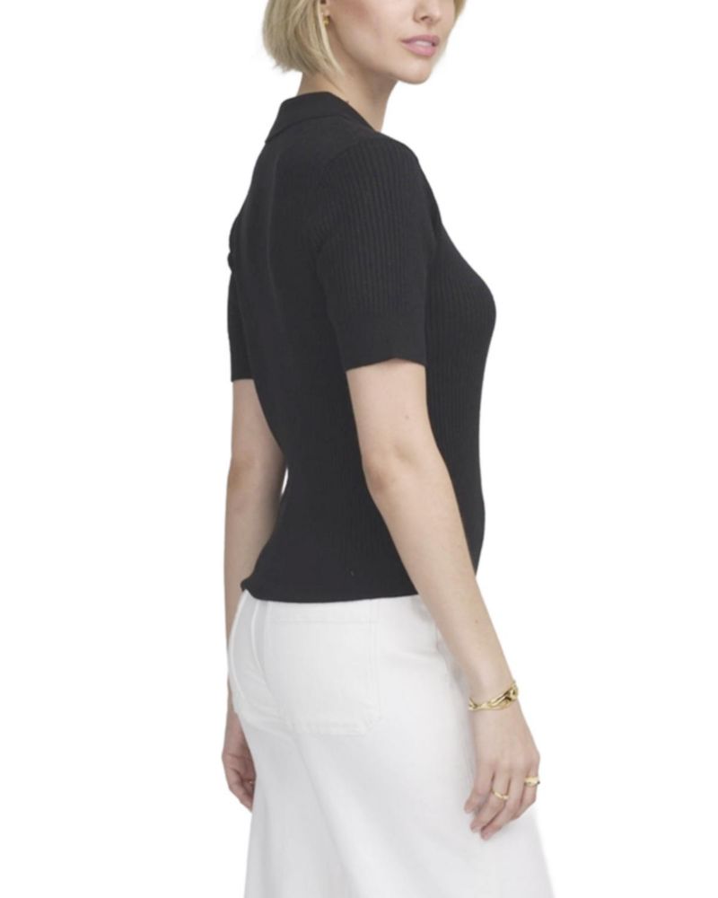 Women's Fine Gauge Ribbed Short Sleeve Henley
