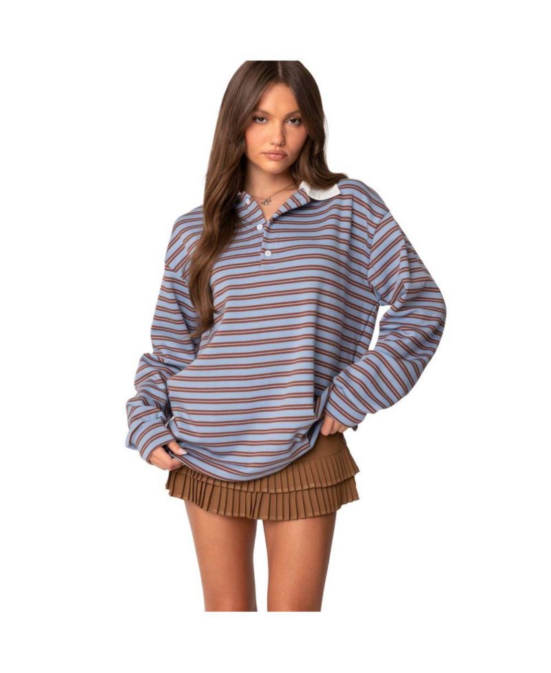 Womens Stripey Oversized Collared Shirt