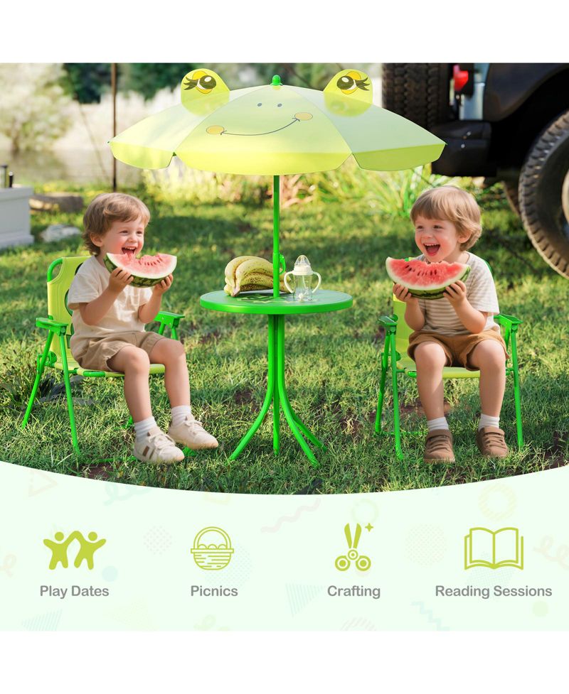 Kids Picnic Table and Chair Set w/ 2 Folding Chairs and Height Adjustable Umbrella