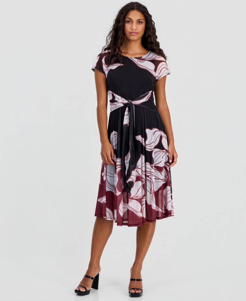 Petite Placement-Print Tie-Front Dress