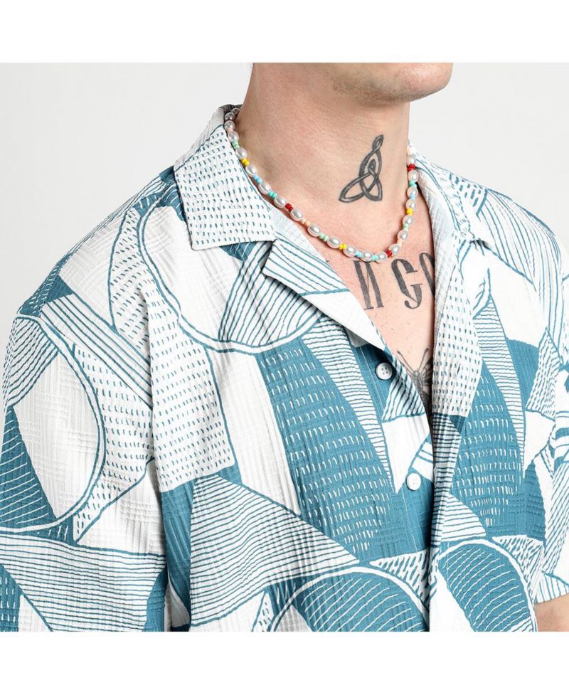 Men's Oversized Geometric Lined Shirt