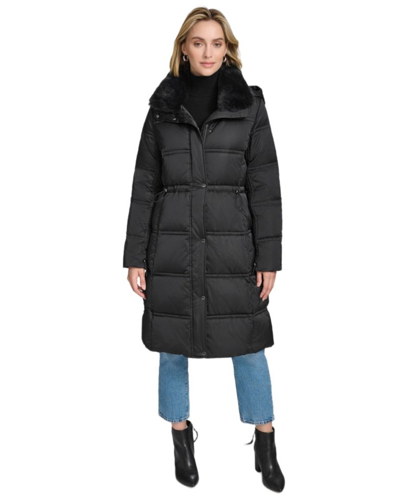 Women's Emery Luster Down Coat with Faux Fur Collar