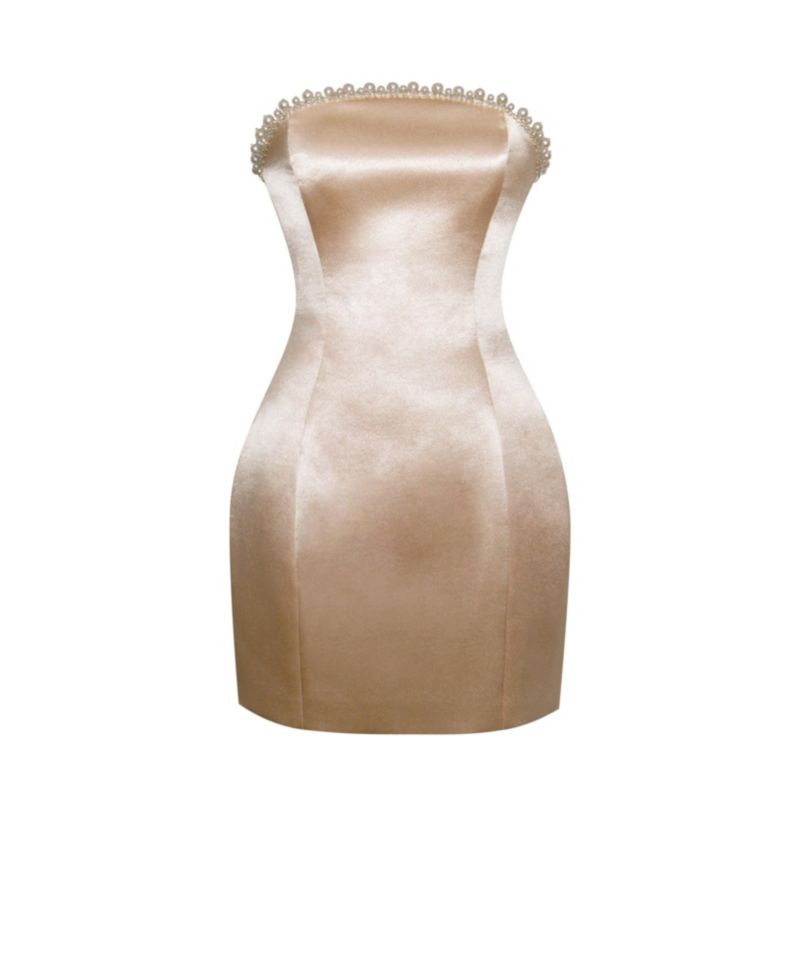 Women's Paisley Pearl Trim Gold Sleeveless Mini Dress