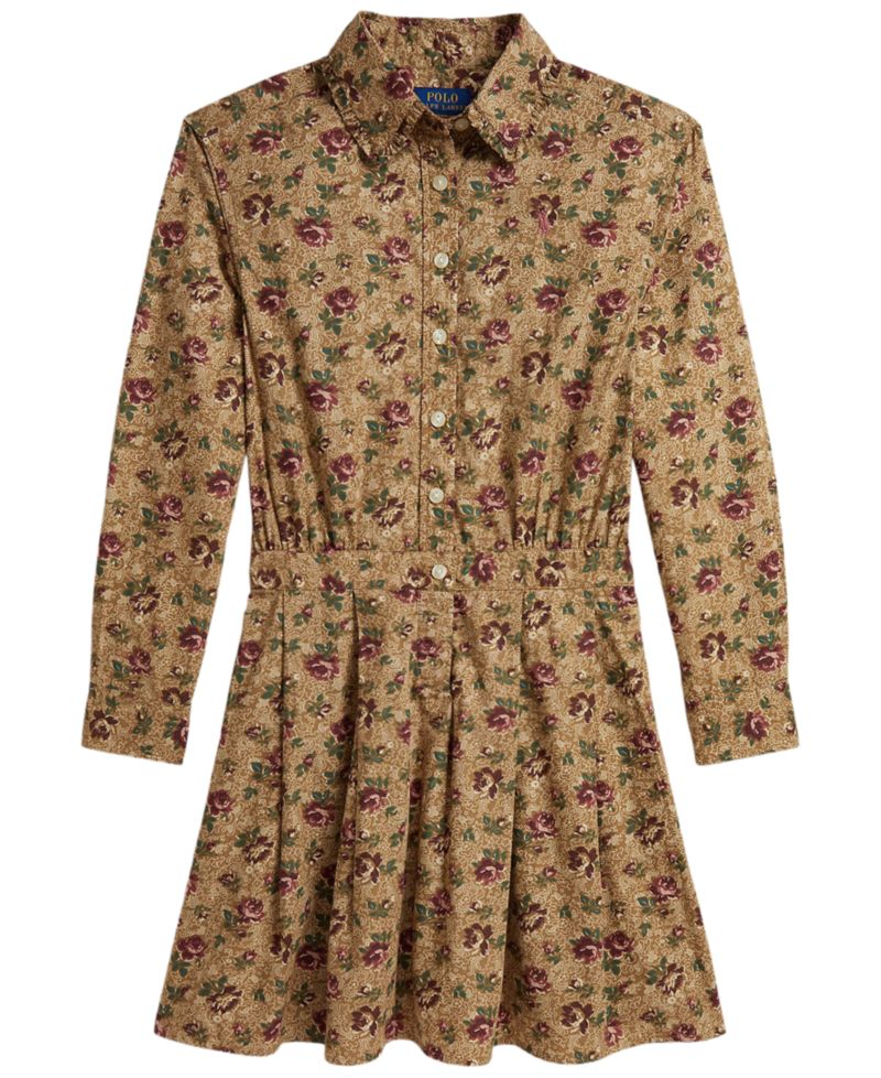 Girls' 7-16 Floral Cotton Poplin Shirt Dress