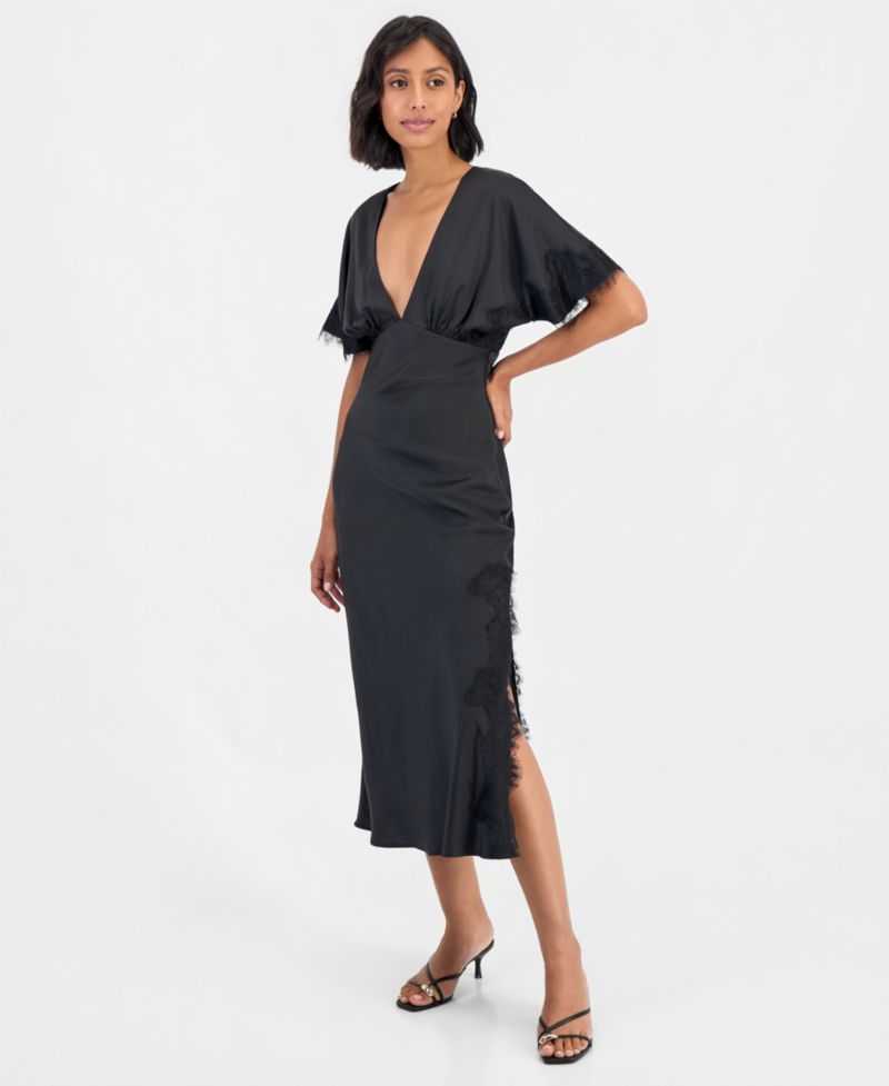 Women's Tallulah Lace-Trim Flutter-Sleeve V-Neck Midi Dress