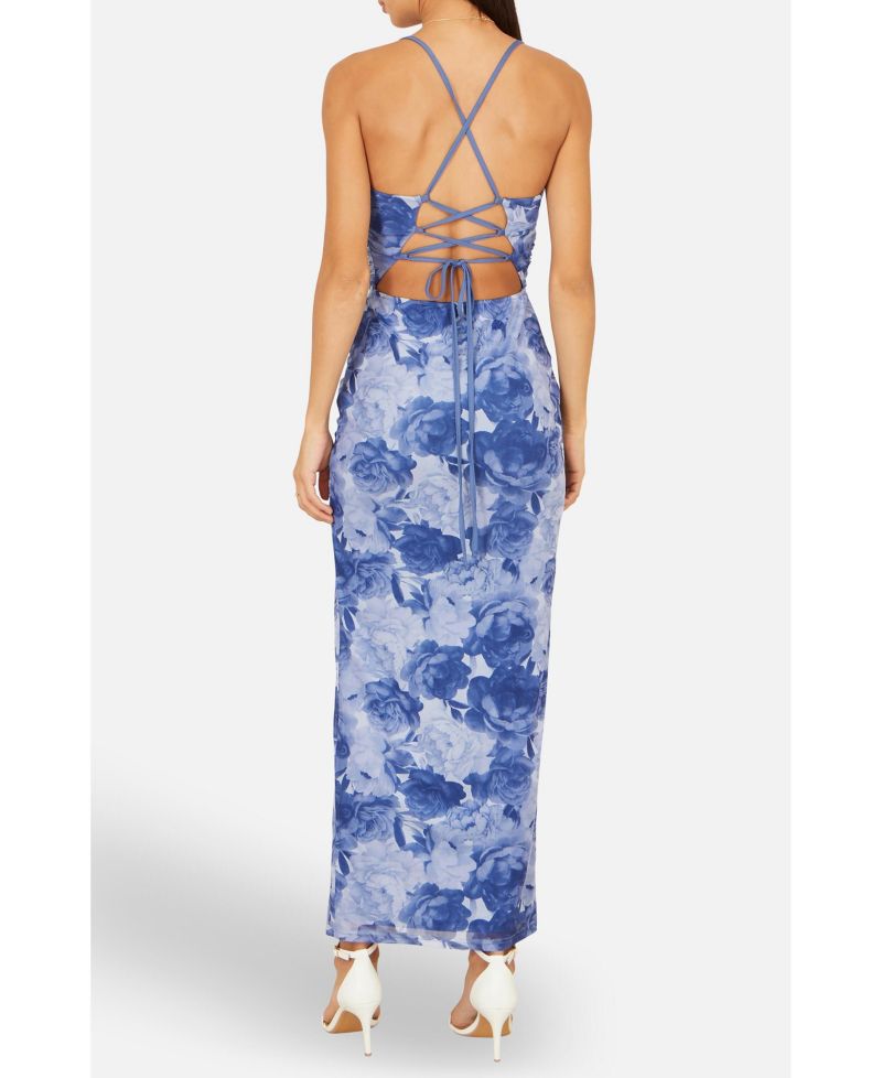 Women's Mesh Ruched Midi Dress