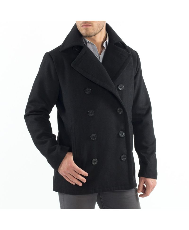 Mason Mens Wool Blend Pea Coat Jacket Double Breasted Dress Coat