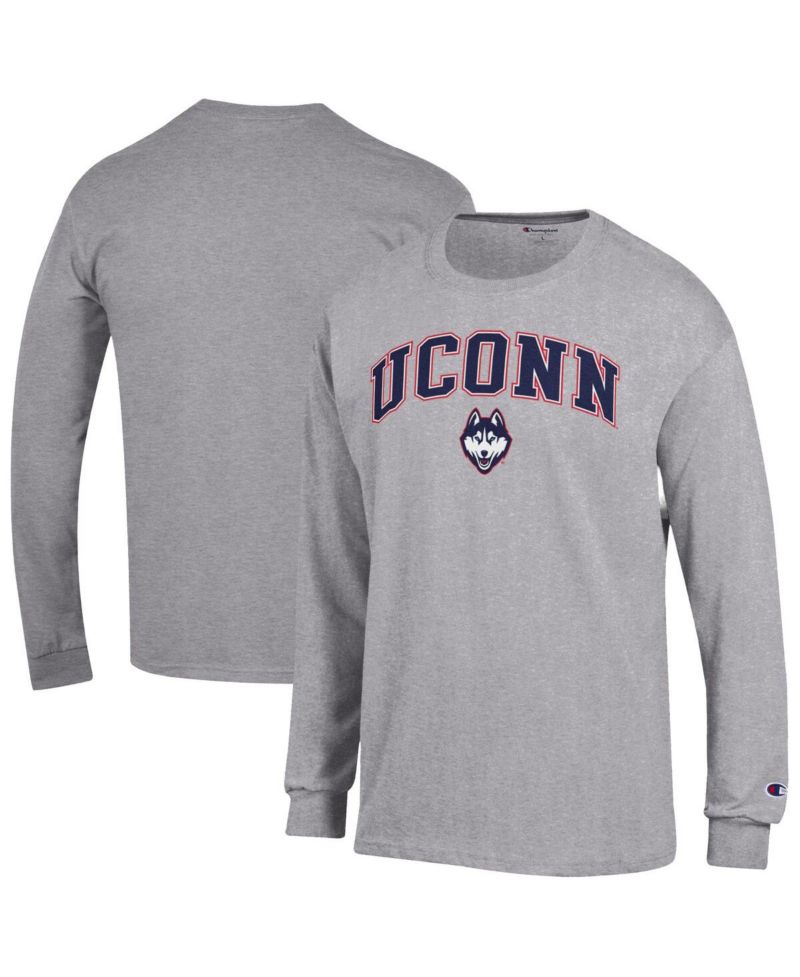 Men's Champion Heather Gray UConn Huskies Arch Over Logo Long Sleeve T-Shirt