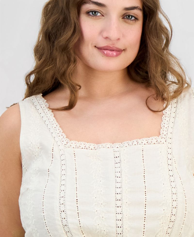 Trendy Plus Size Embroidered Peplum Top