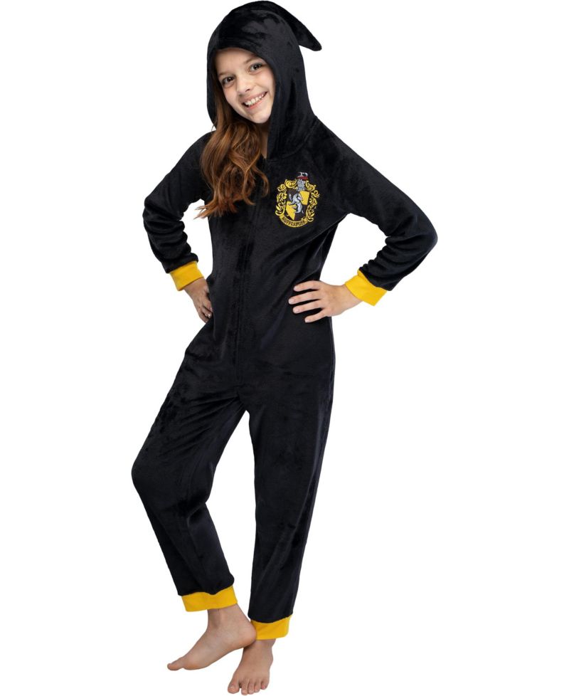 Hogwarts Houses Crest Girls' Hooded Pajama Kids Union Suit Loungewear