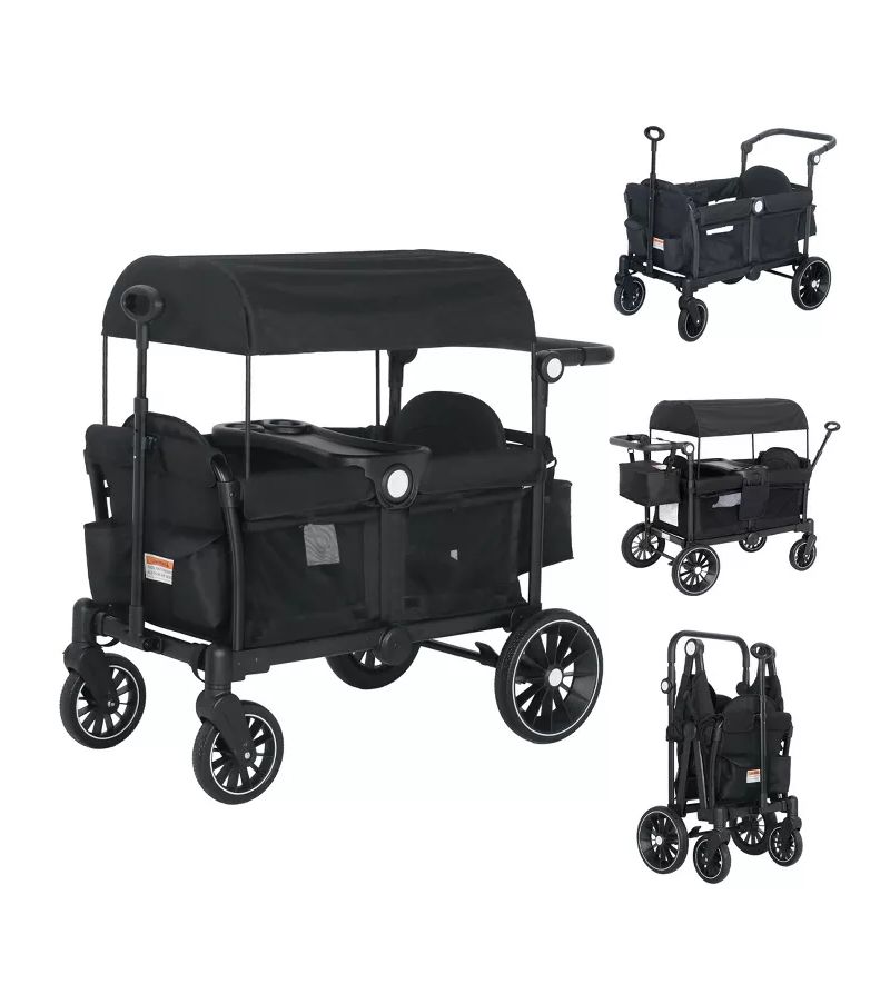 Baby All-Terrain Wagon Stroller for Two with Canopy, Snack Tray, Storage and Shock-Absorbing Wheels