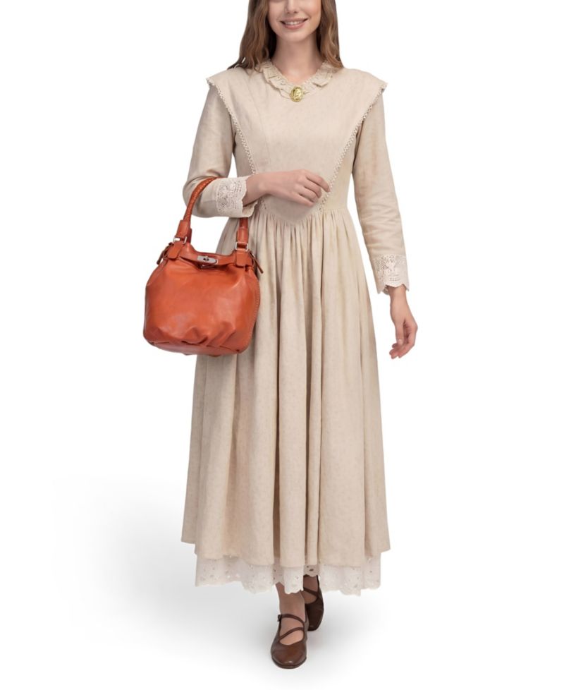 Pumpkin Small Leather Crossbody Bucket Bag