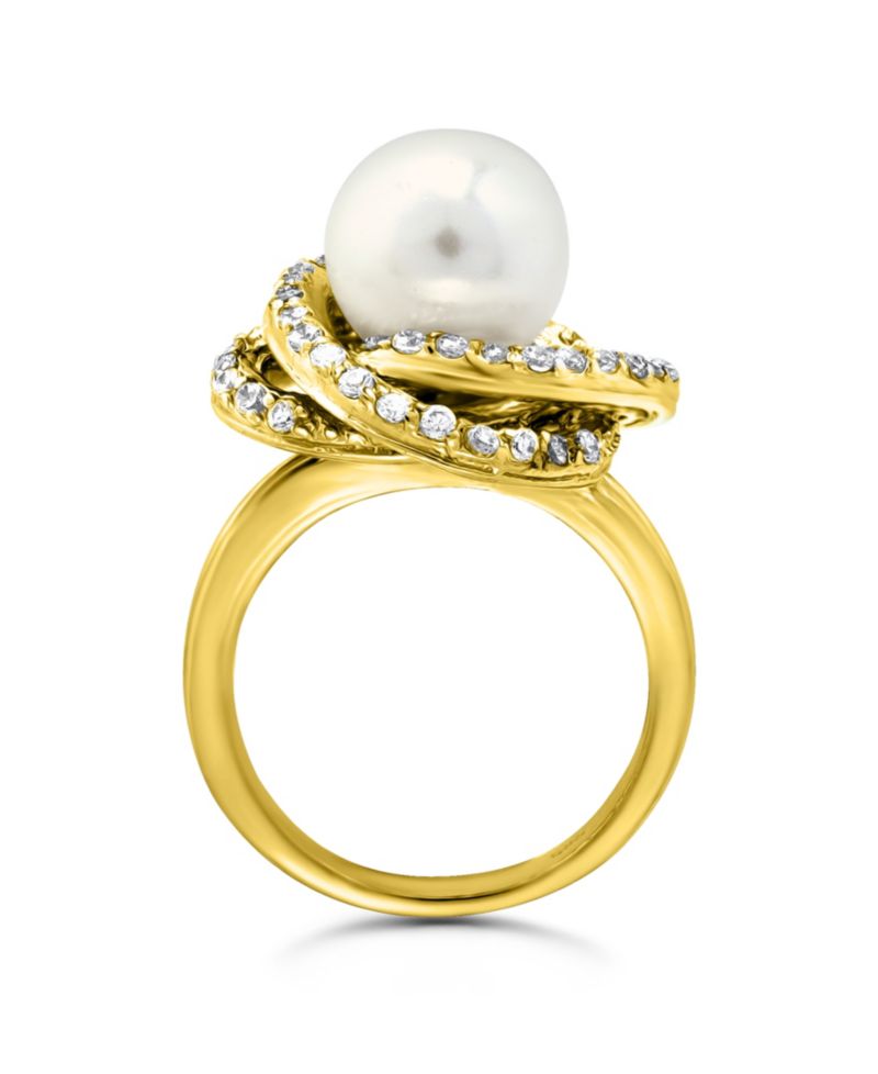 Imitation Pearl and Cubic Zirconia Pave Swirl Ring