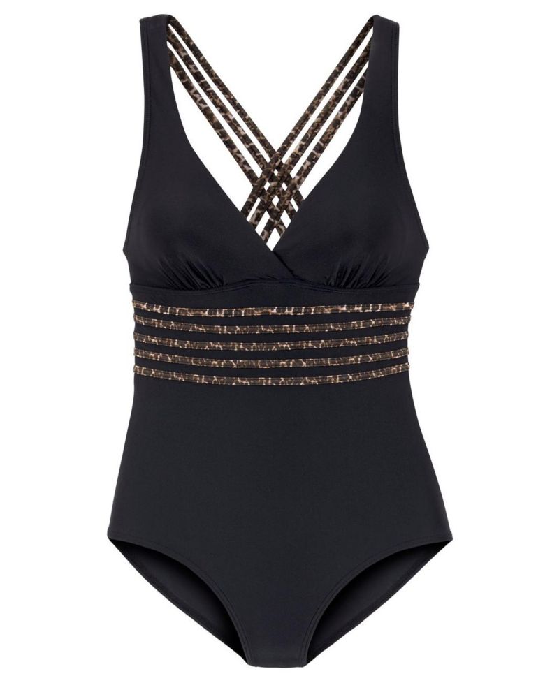 Women's Animal Print Trim Tummy Control One-Piece Swimsuit
