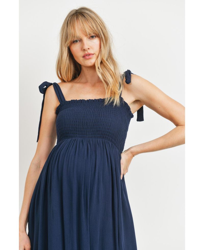 Women's Smocked Tie-Shoulder Midi Dress