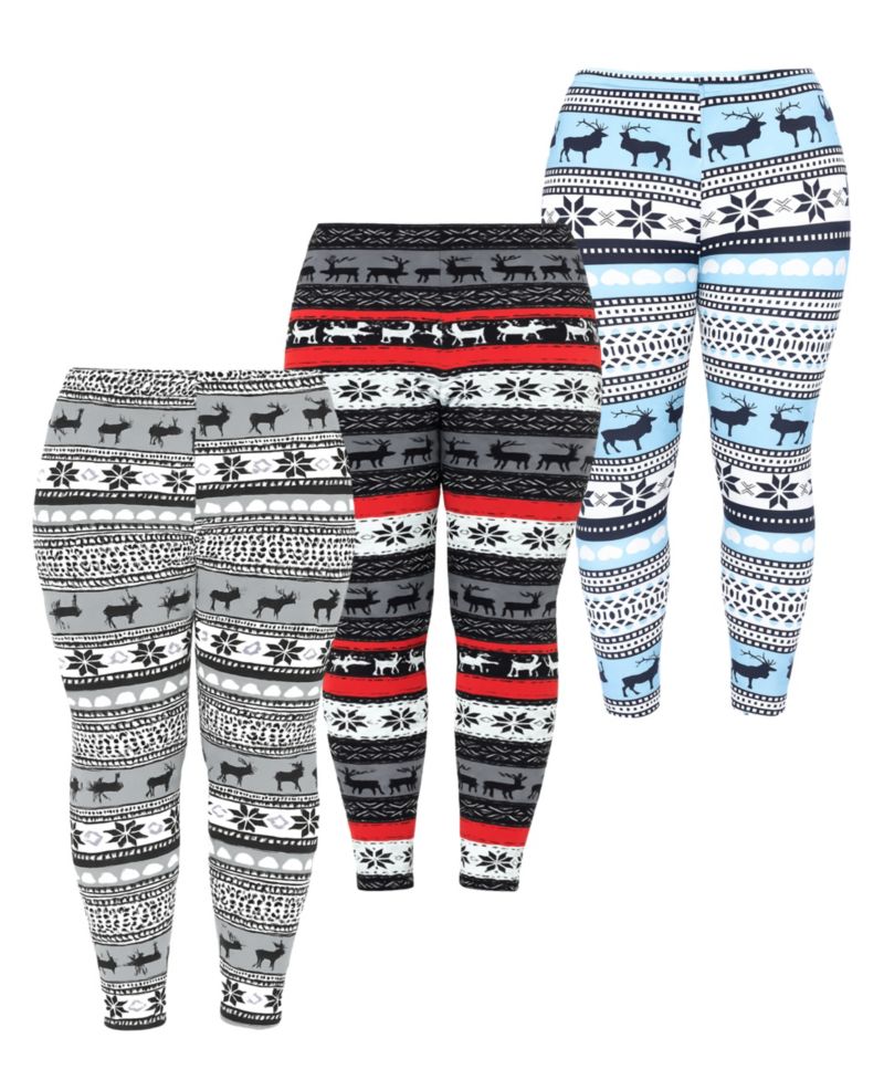 Plus Size Holiday Legging Pants, 3-Pack