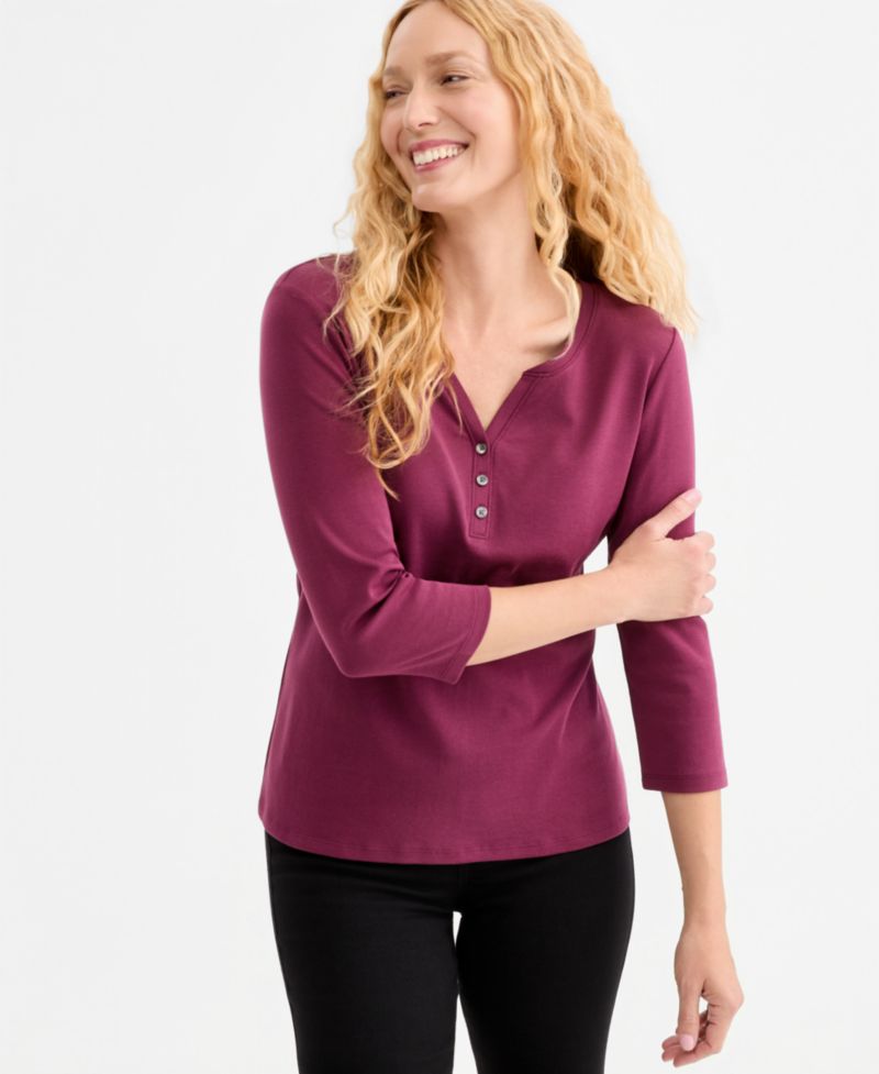 Plus Size 3/4-Sleeve Henley Tee