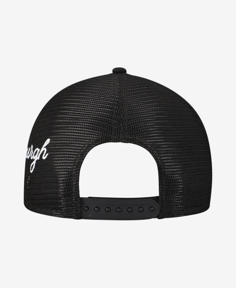 Men's Black Pittsburgh Pirates Side Script 9FORTY A-Frame Trucker Adjustable Hat