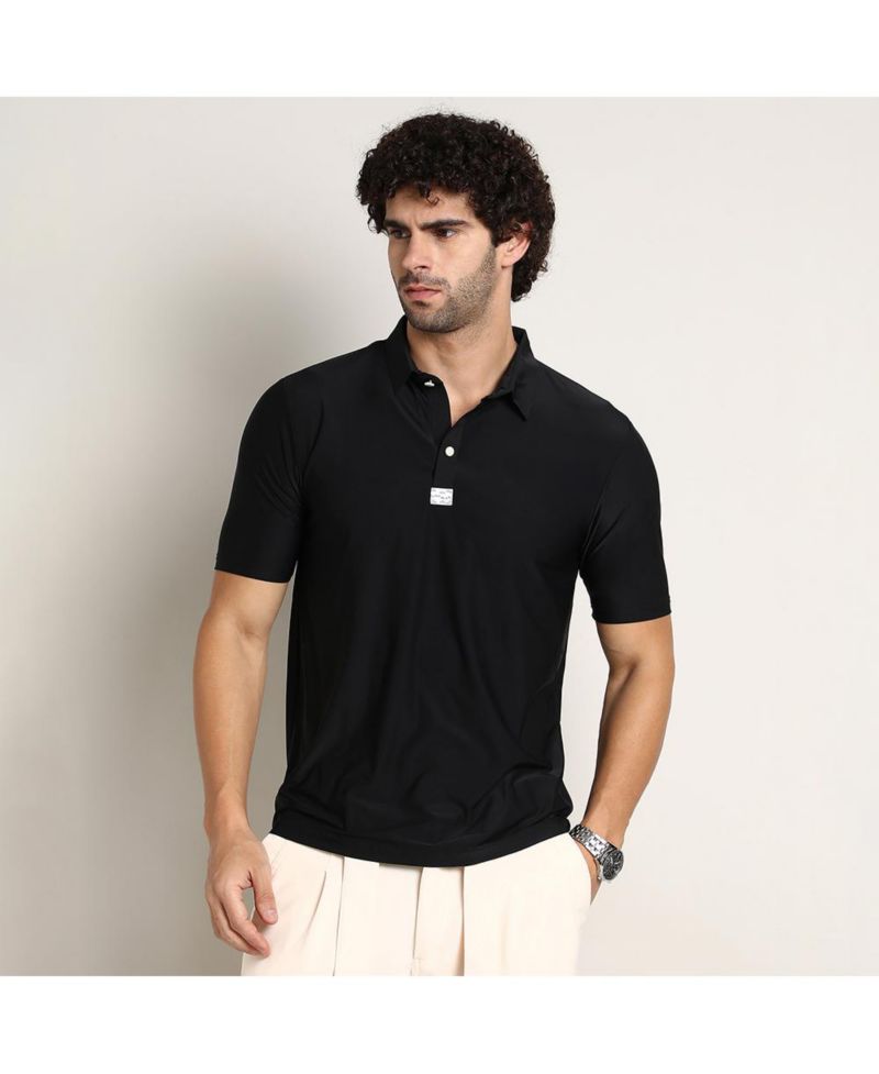 Men's Obsidian Black Seamless Solid Polo T-Shirt