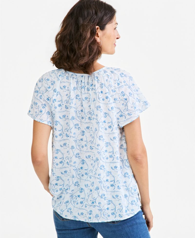 Women's Seersucker Floral-Print Top
