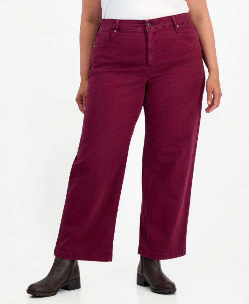 Petite High-Waist Wide-Leg Cotton-Blend Pants