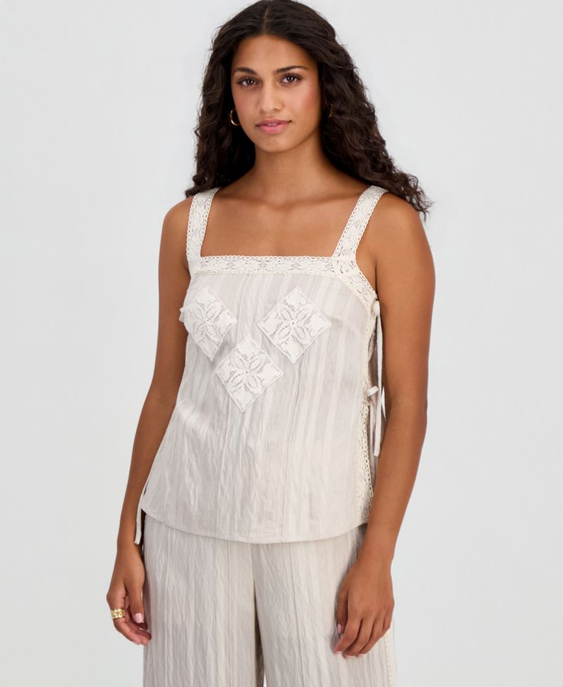 Petite Lace Trim Tie-Side Sleeveless Top