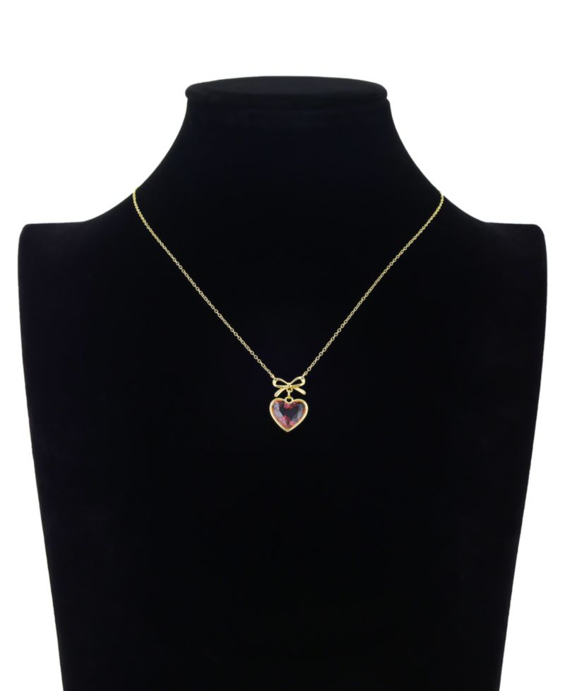 Light Pink Rose Cubic Zirconia Heart Shaker With Bow Necklace With Extender