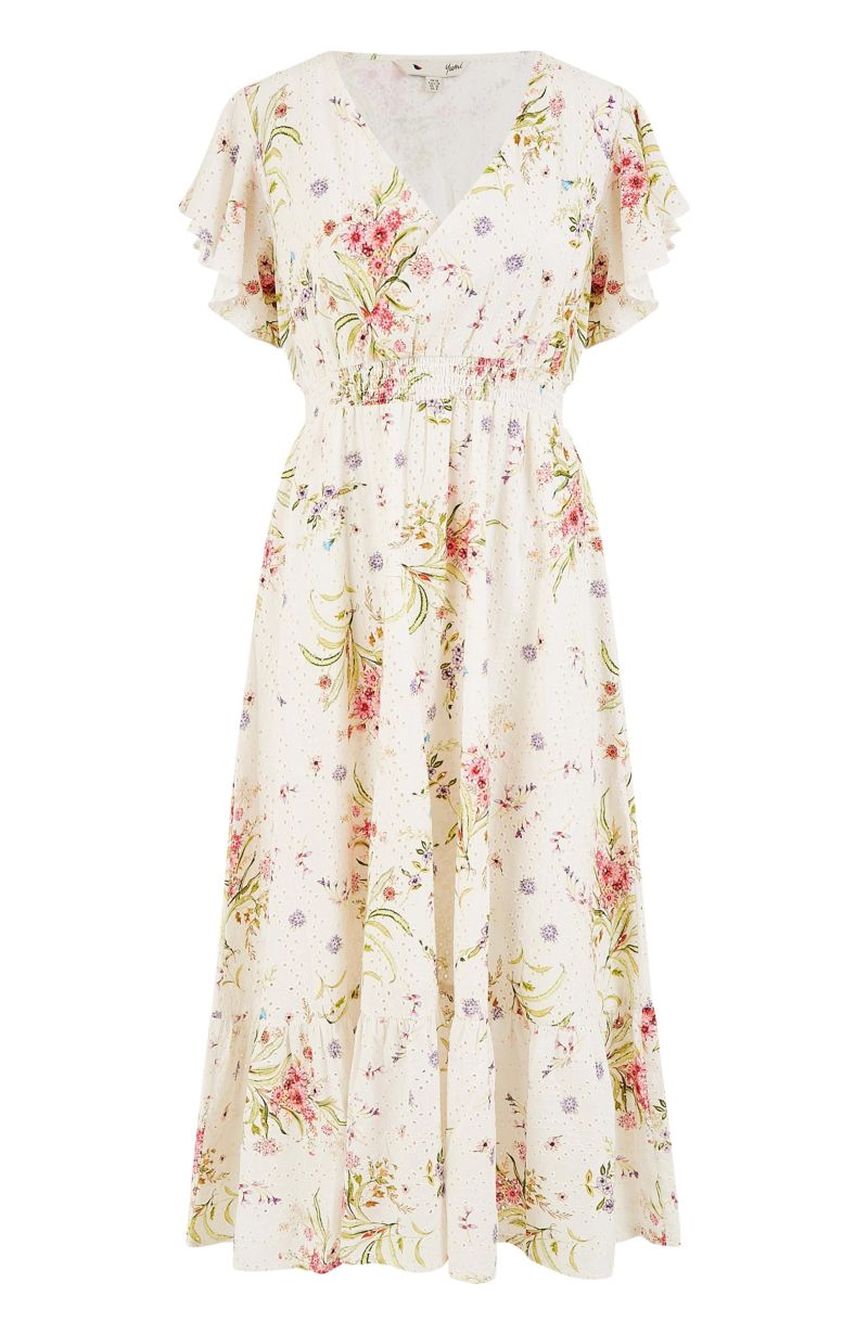 Women's Floral Broderie Anglaise Wrap Midi Dress