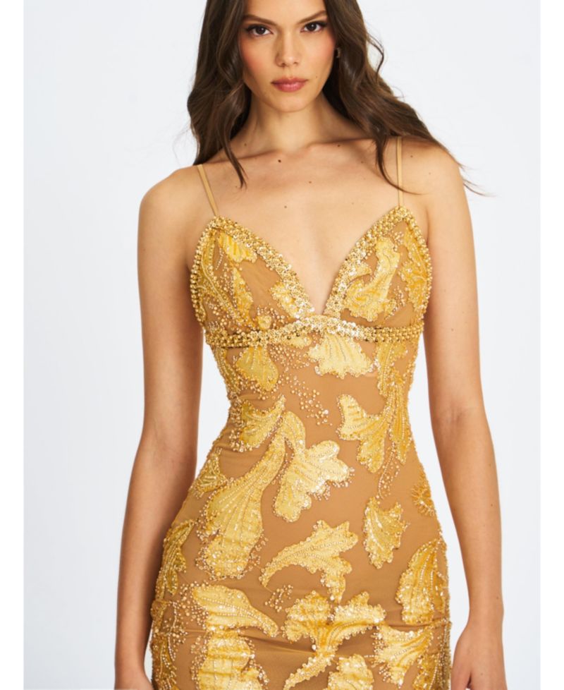 Women's Edie Gold Beaded Sequin Midi Pencil Dress