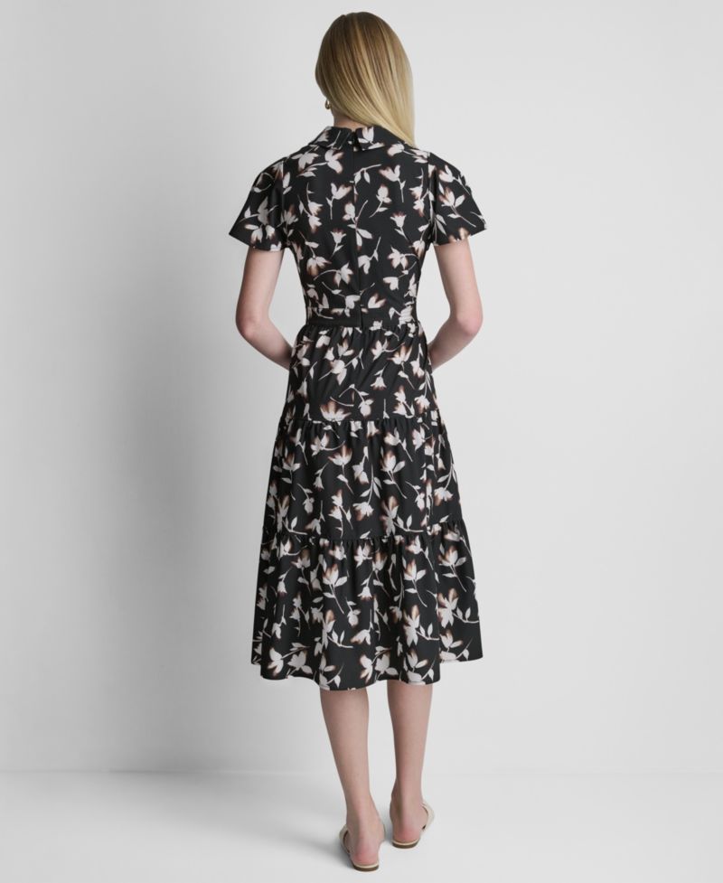 Women's Flutter-Sleeve Tiered Printed Midi Dress