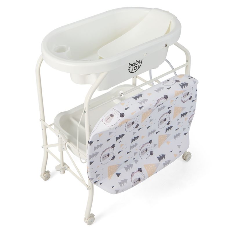 Baby Changing Table with Bathtub, Folding Diaper Station with Wheels
