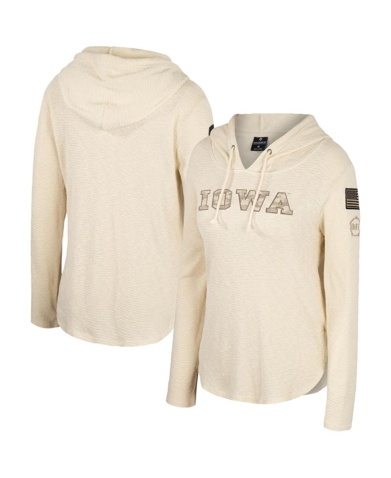 Women's Cream Iowa Hawkeyes OHT Military-Inspired Appreciation Casey Raglan Long Sleeve Hoodie T-shirt